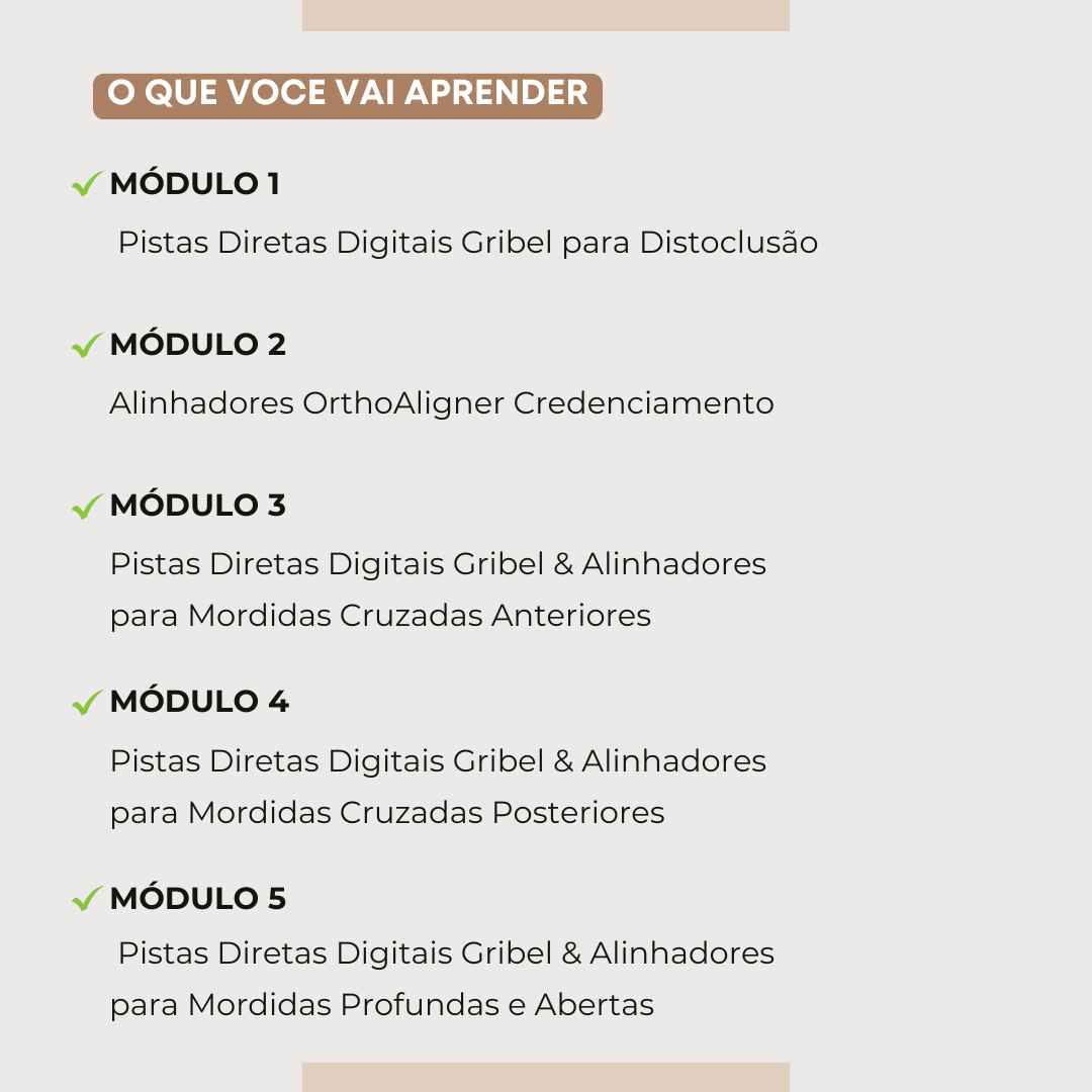 Módulos do Curso Pistas Diretas